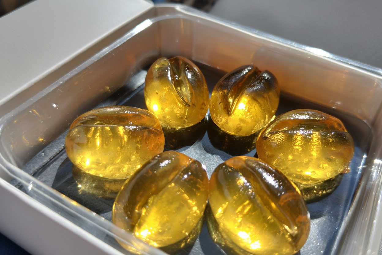 Macro close-up of Gold Bean artisan honey beans — small-batch confectionery